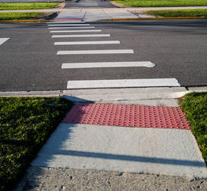 High angle view of zebra crossing on road