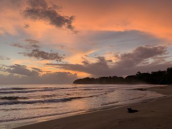 Scenic view of beach against sky during sunset