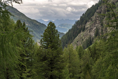 Scenic view of mountains against cloudy sky