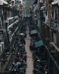 High angle view of buildings in city