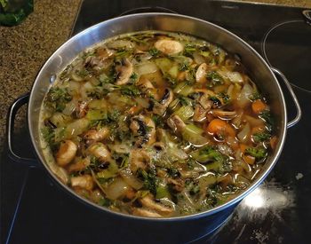 High angle view of food in bowl on table