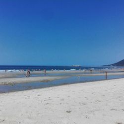 Scenic view of beach against clear blue sky