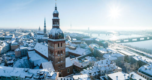 Aerial view of the winter riga old town