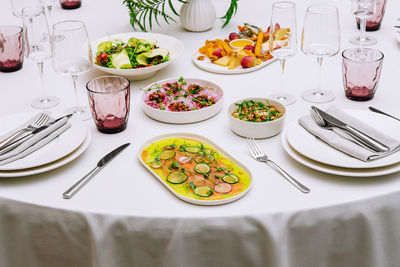 High angle view of food on table