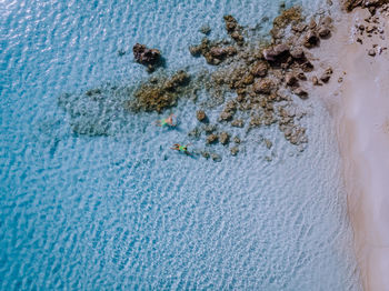 High angle view of sand on beach