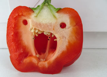 Close-up of red bell pepper on table