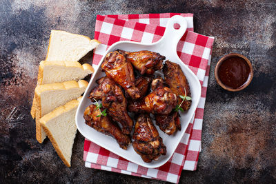 High angle view of food on table