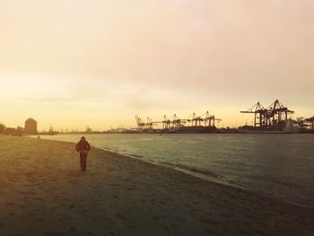 Commercial dock at sunset