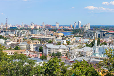 Panoramic view of the old podil in the city of kyiv on a bright sunny day. 07.24.22. kyiv. ukraine.