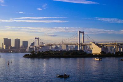 View of suspension bridge over river