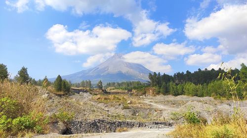 Scenic view of landscape against cloudy sky