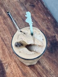 High angle view of coffee on table