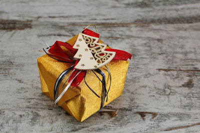 Close-up of christmas decorations on table