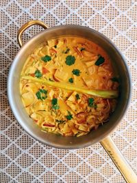 High angle view of soup in bowl