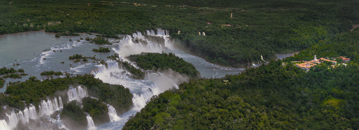 High angle view of waterfall in forest