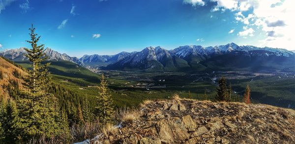 Panoramic view of landscape and mountains against sky