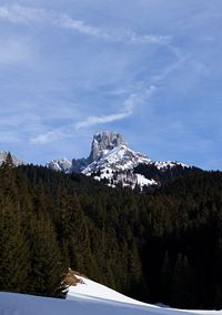 Scenic view of snow covered mountains against sky