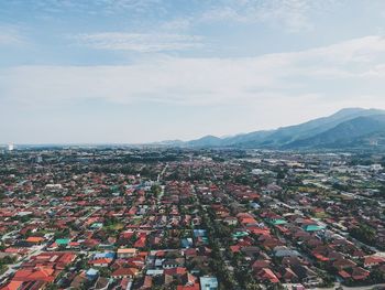 High angle view of townscape against sky