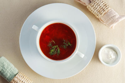 High angle view of tea on table