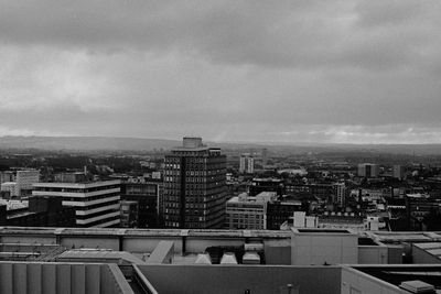 High angle view of buildings against sky