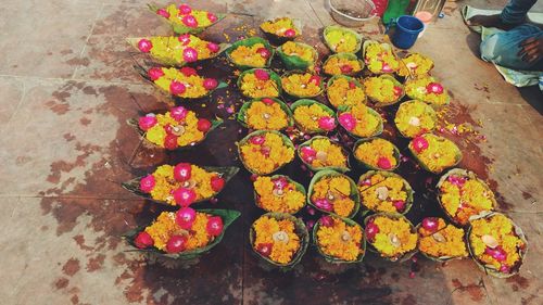 High angle view of flowers for sale in market