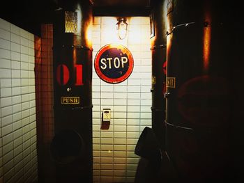 Information sign on wall in subway