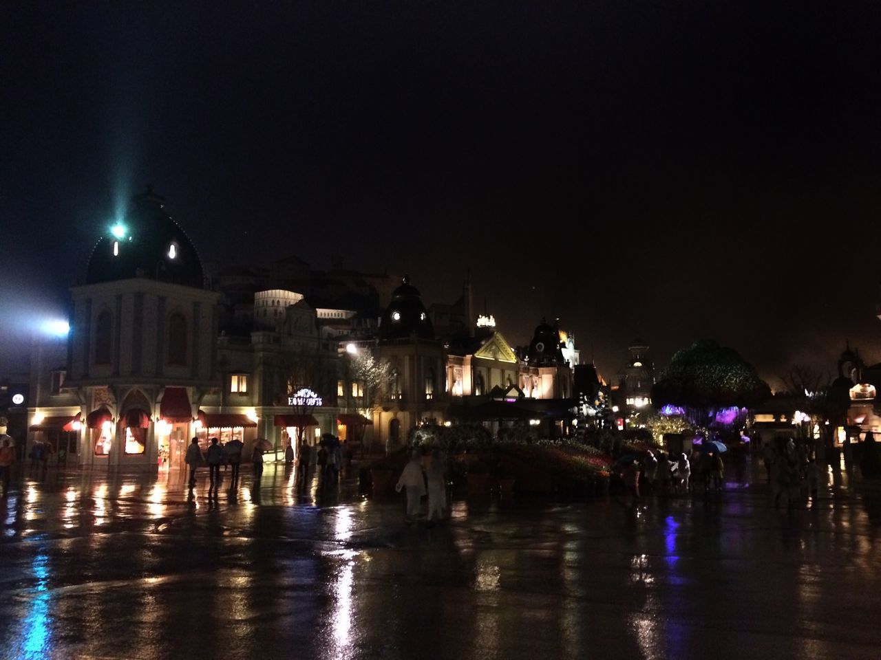 night, illuminated, large group of people, building exterior, architecture, built structure, water, city, city life, lighting equipment, reflection, clear sky, crowd, person, men, street light, lifestyles, mixed age range, copy space