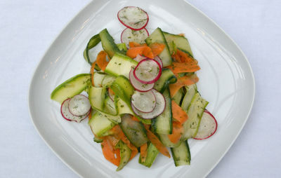 Directly above shot of chopped fruits in plate