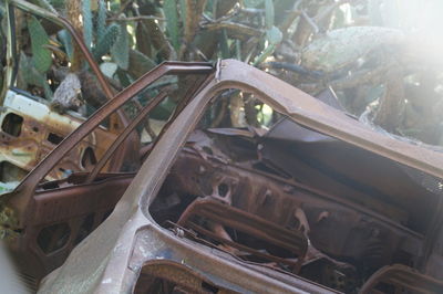 Close-up of abandoned car