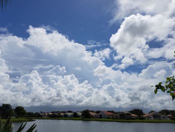 Scenic view of calm lake against cloudy sky