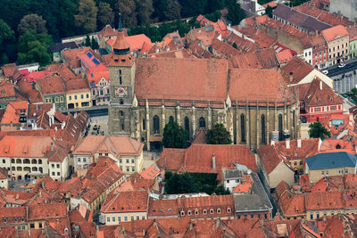 High angle view of old buildings in city