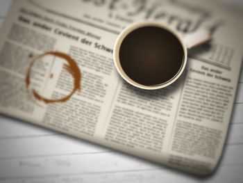 Close-up of coffee cup on table