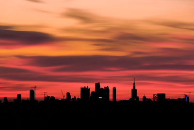 Silhouette buildings against sky during sunset