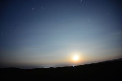 Scenic view of silhouette landscape against sky at night