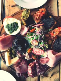 High angle view of food on table