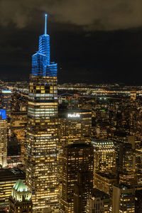 Illuminated buildings in city at night