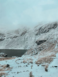 Scenic view of snowcapped mountain against sky