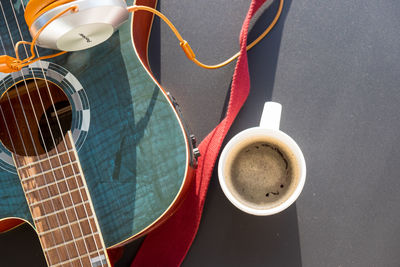 High angle view of coffee on table