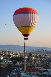 Aerial view of balloon ride above the city in cappadocia turkey