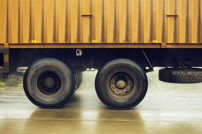 Truck moving on wet road