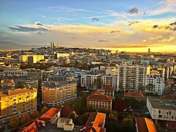 High angle view of buildings in city