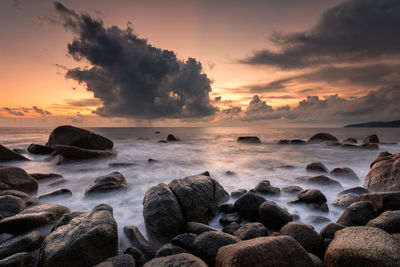 Scenic view of sea against sky during sunset