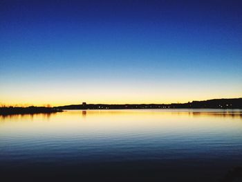 Scenic view of calm lake at sunset