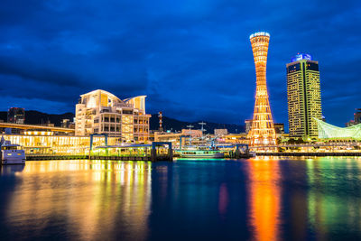 Illuminated buildings at waterfront