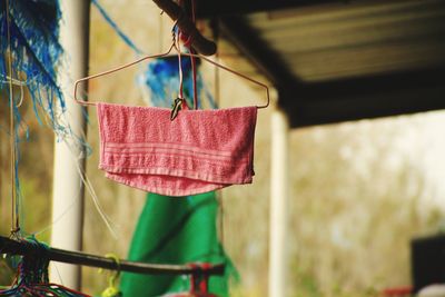 Close-up of clothes drying on clothesline