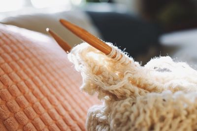 Close-up of knitting needles