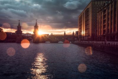 View of city at sunset