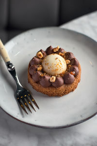 Close-up of dessert in plate on table