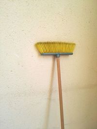 Yellow broom by wall