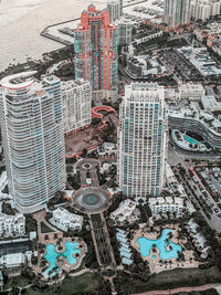 High angle view of buildings in city